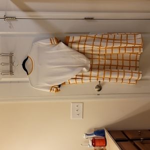 Just reduced! New York&Company Mustard and White Short Sleeve Sweater and Skirt